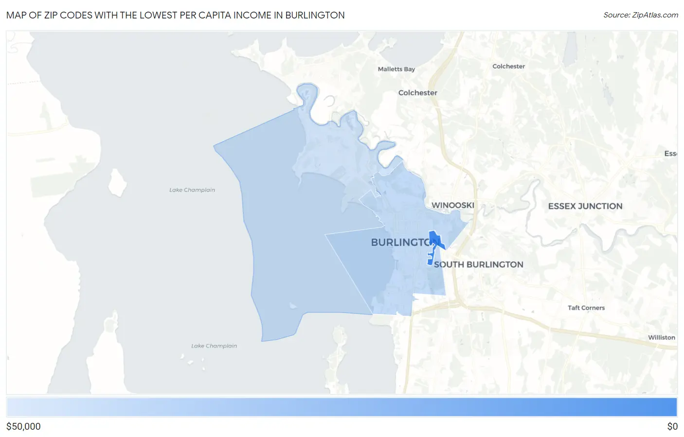 Zip Codes with the Lowest Per Capita Income in Burlington Map
