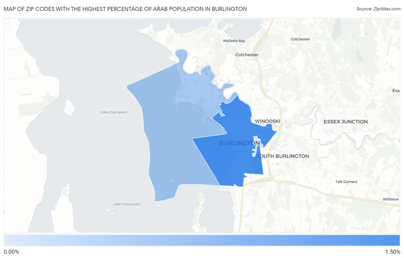 Zip Codes with the Highest Percentage of Arab Population in Burlington Map