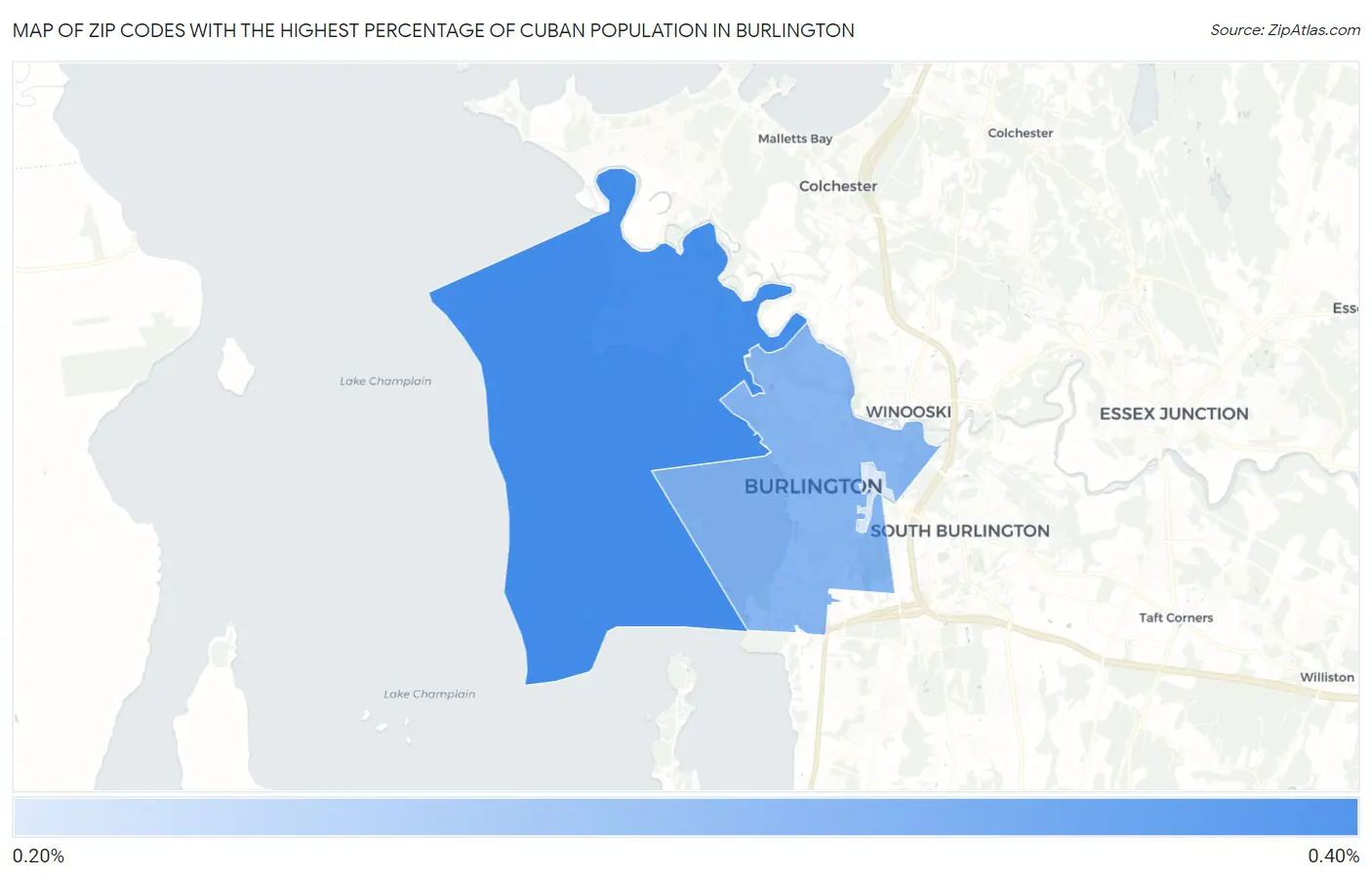 Zip Codes with the Highest Percentage of Cuban Population in Burlington Map