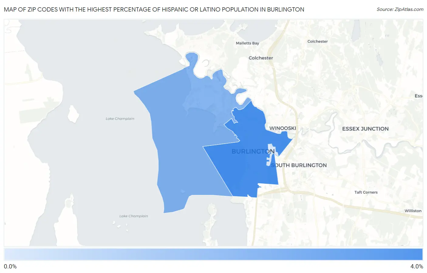 Zip Codes with the Highest Percentage of Hispanic or Latino Population in Burlington Map