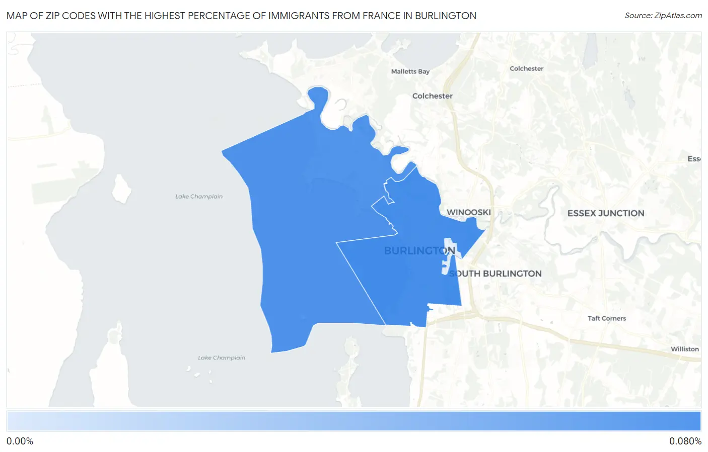 Zip Codes with the Highest Percentage of Immigrants from France in Burlington Map
