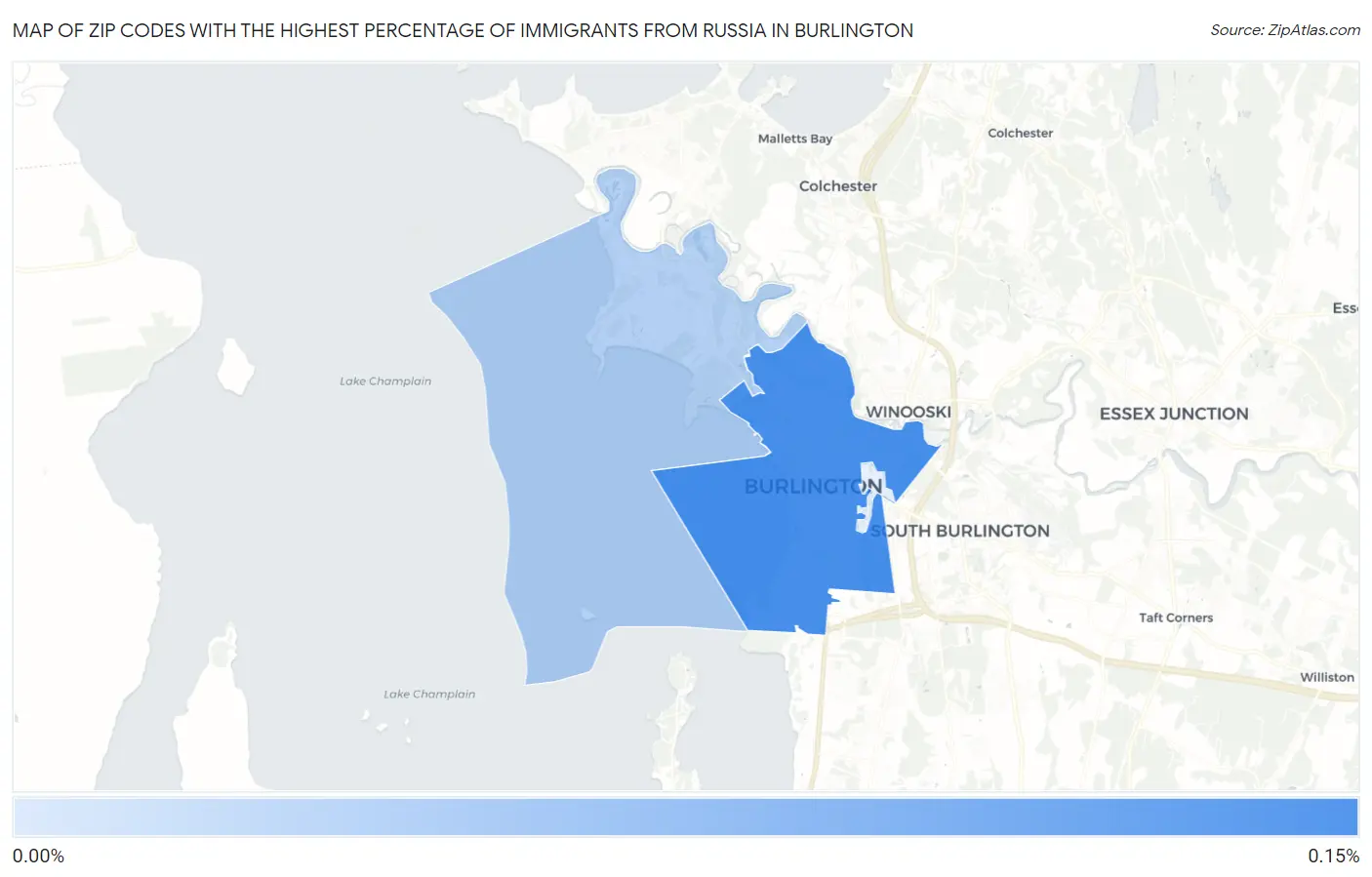 Zip Codes with the Highest Percentage of Immigrants from Russia in Burlington Map