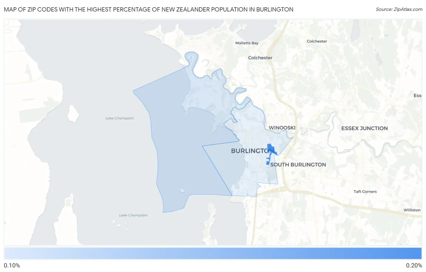 Zip Codes with the Highest Percentage of New Zealander Population in Burlington Map