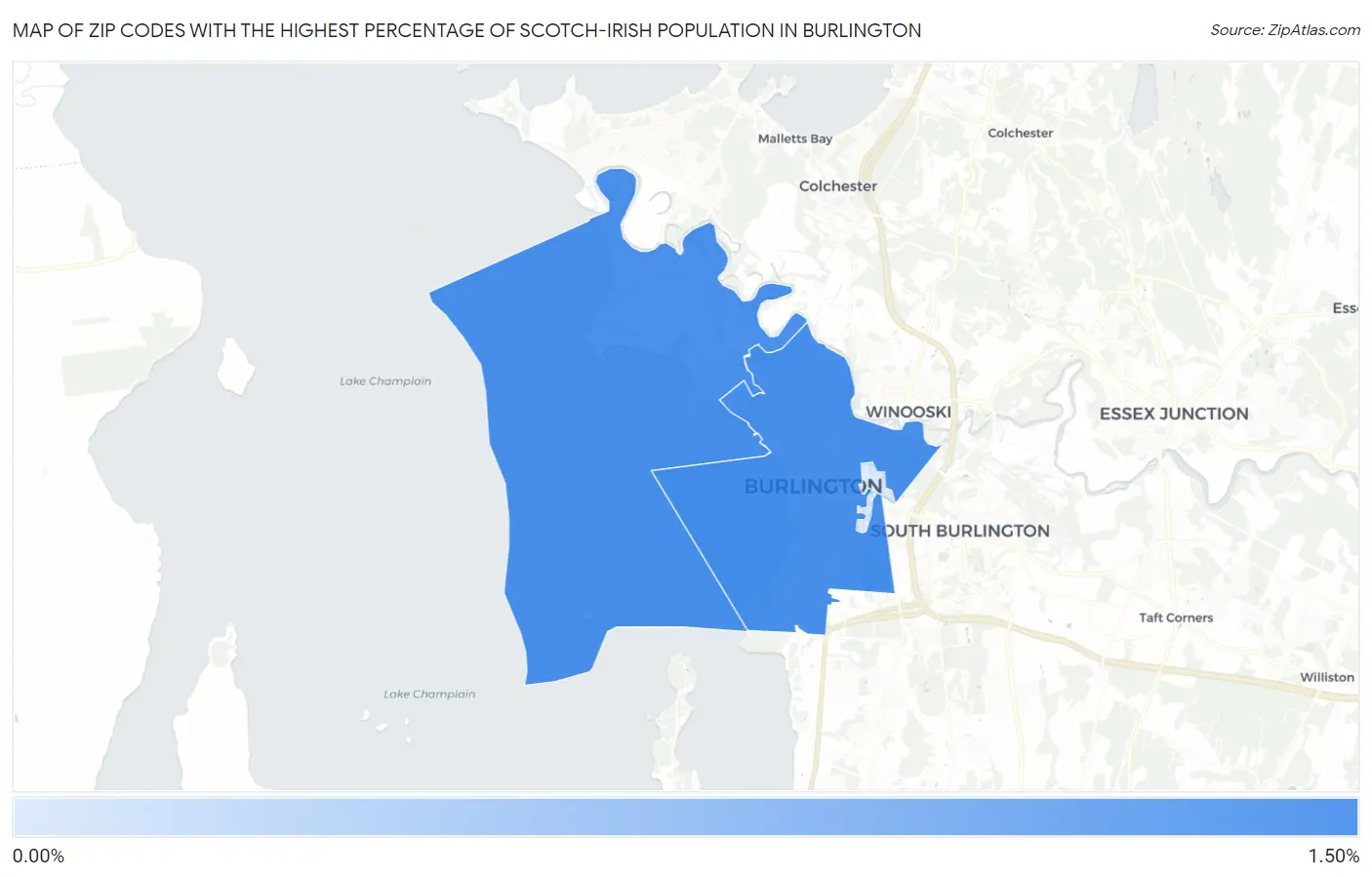 Zip Codes with the Highest Percentage of Scotch-Irish Population in Burlington Map