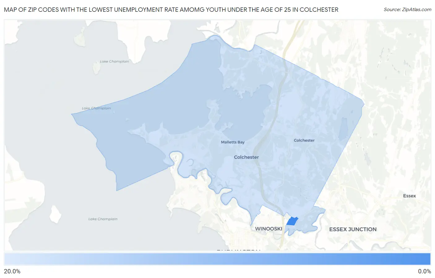 Zip Codes with the Lowest Unemployment Rate Amomg Youth Under the Age of 25 in Colchester Map