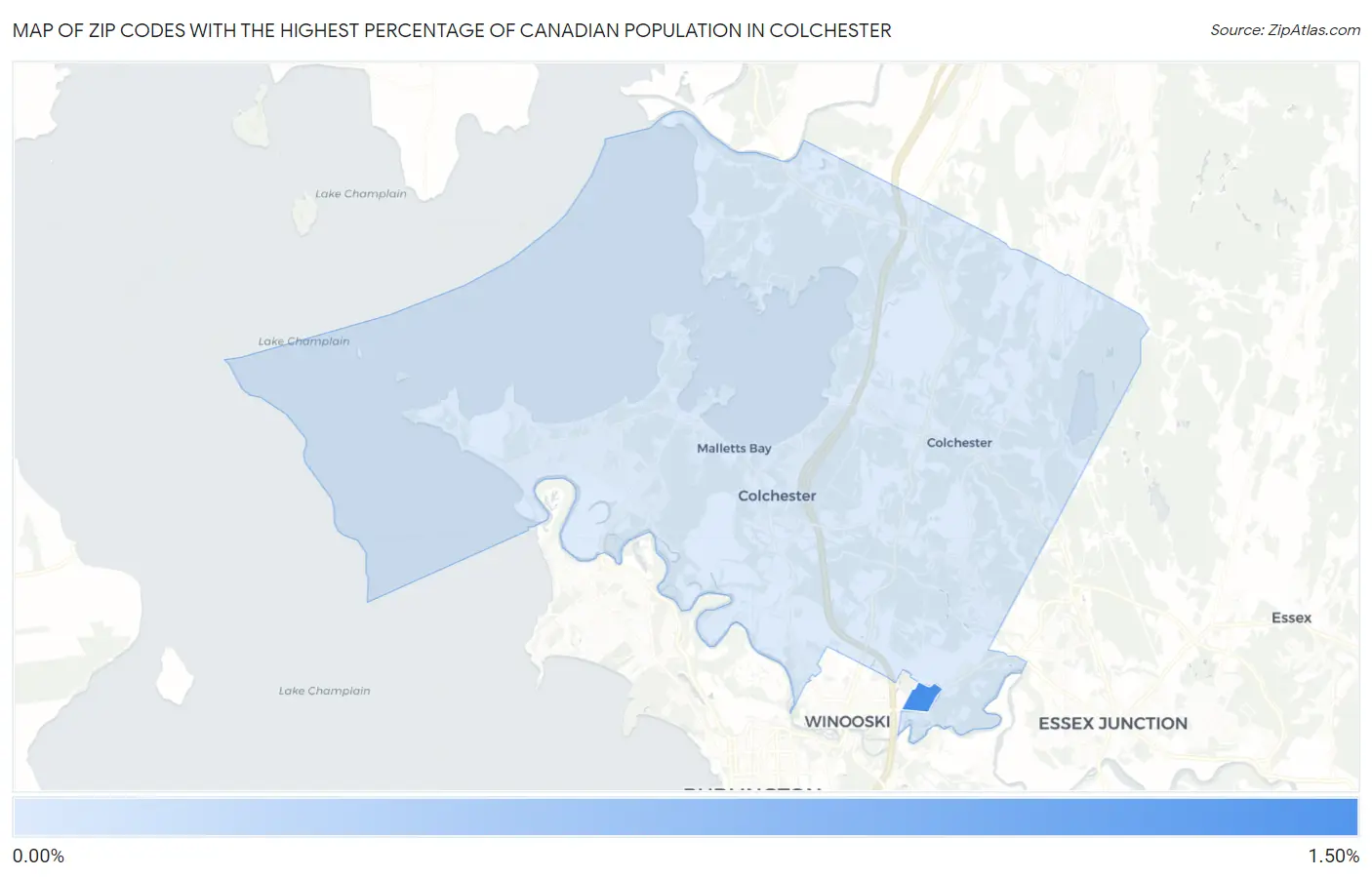 Zip Codes with the Highest Percentage of Canadian Population in Colchester Map