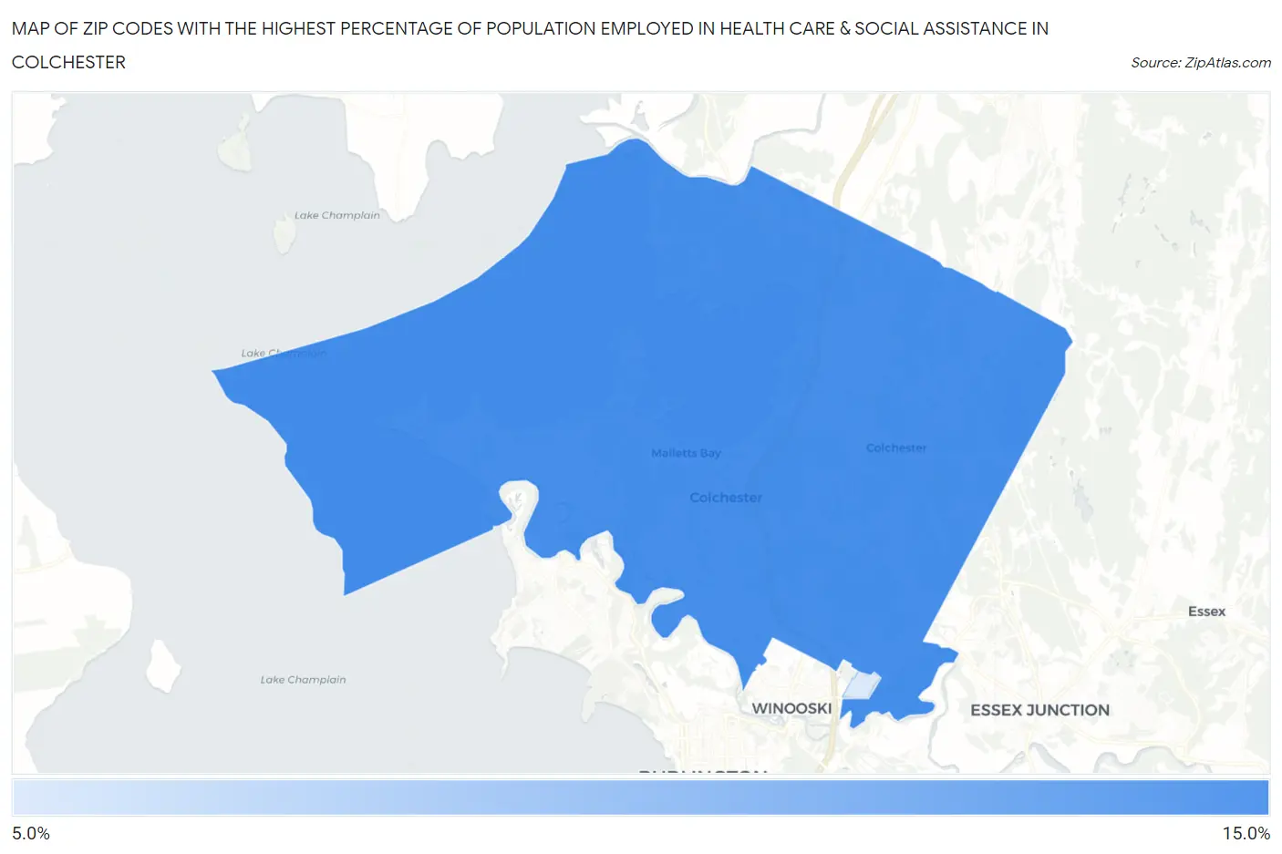 Zip Codes with the Highest Percentage of Population Employed in Health Care & Social Assistance in Colchester Map