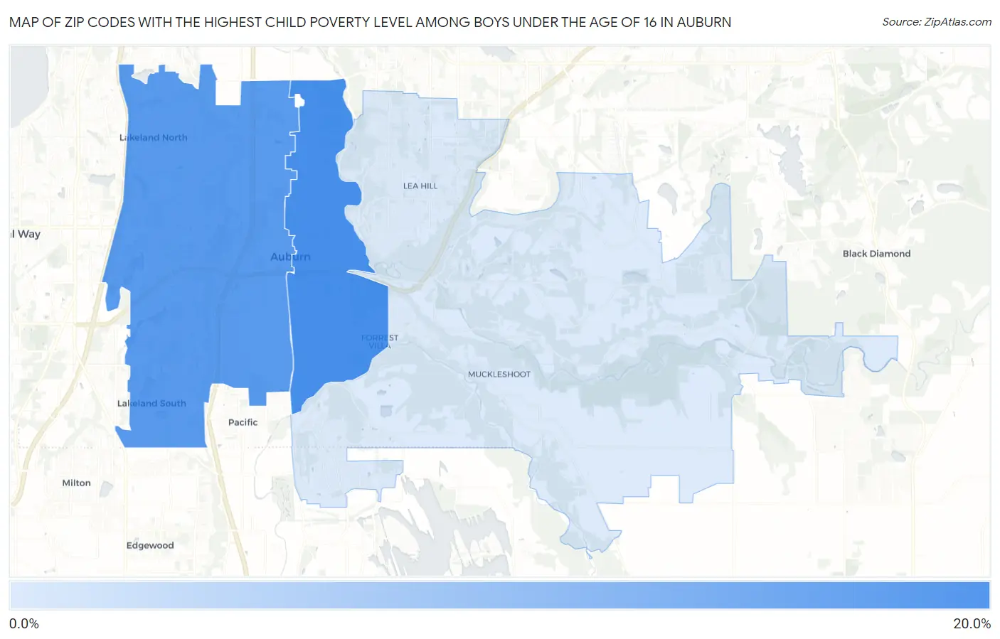 Zip Codes with the Highest Child Poverty Level Among Boys Under the Age of 16 in Auburn Map