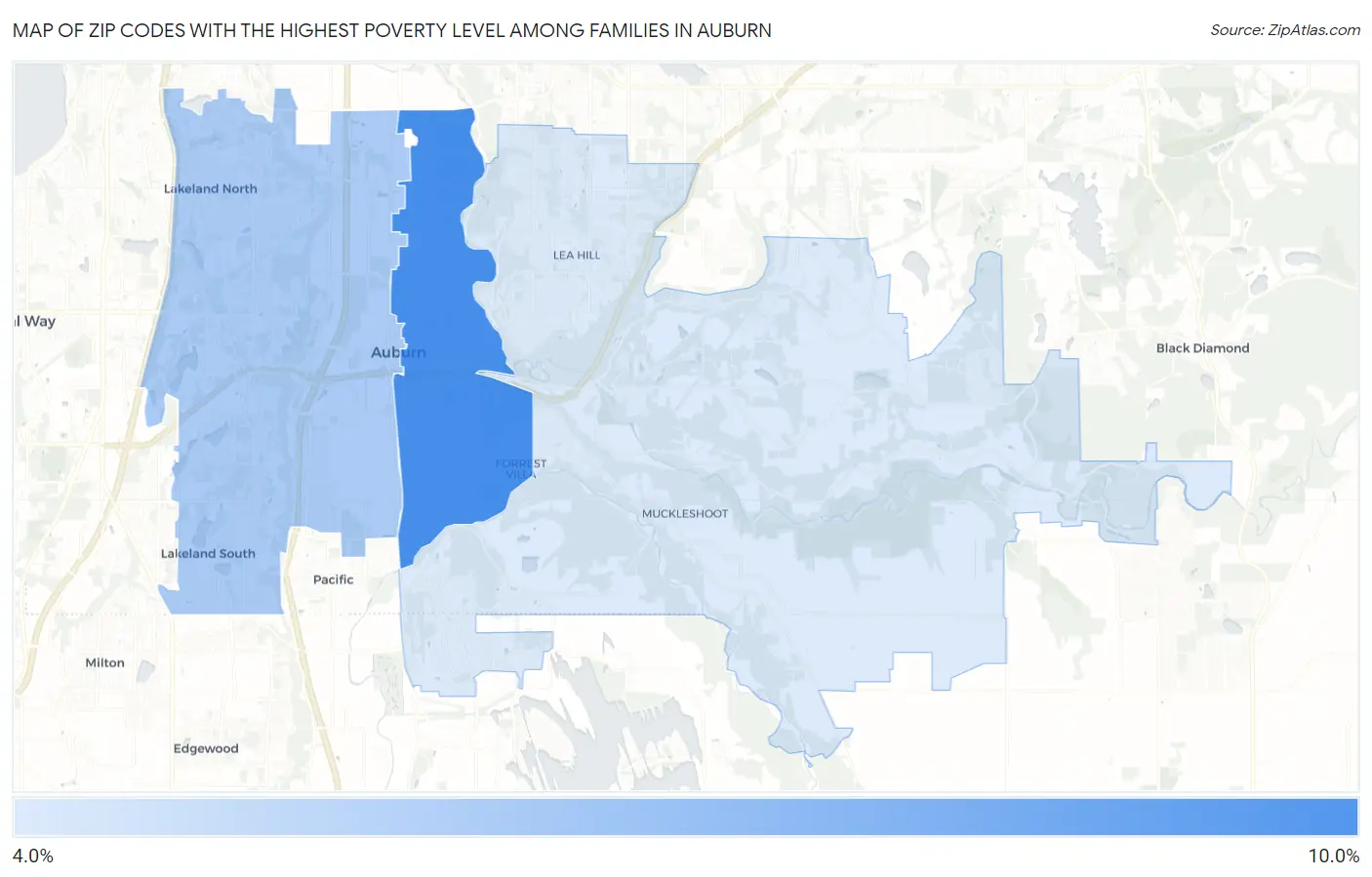 Zip Codes with the Highest Poverty Level Among Families in Auburn Map
