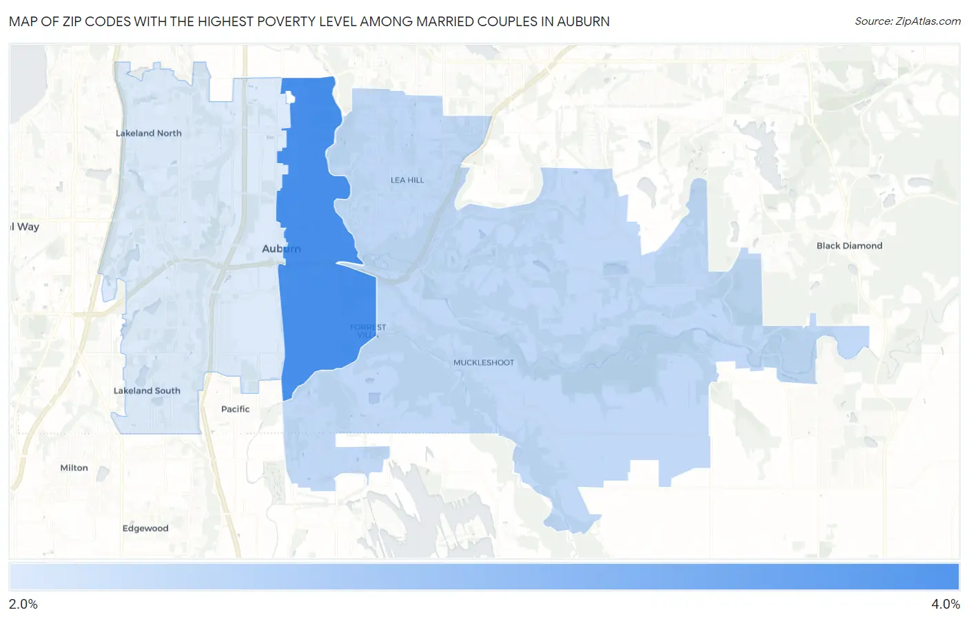 Zip Codes with the Highest Poverty Level Among Married Couples in Auburn Map