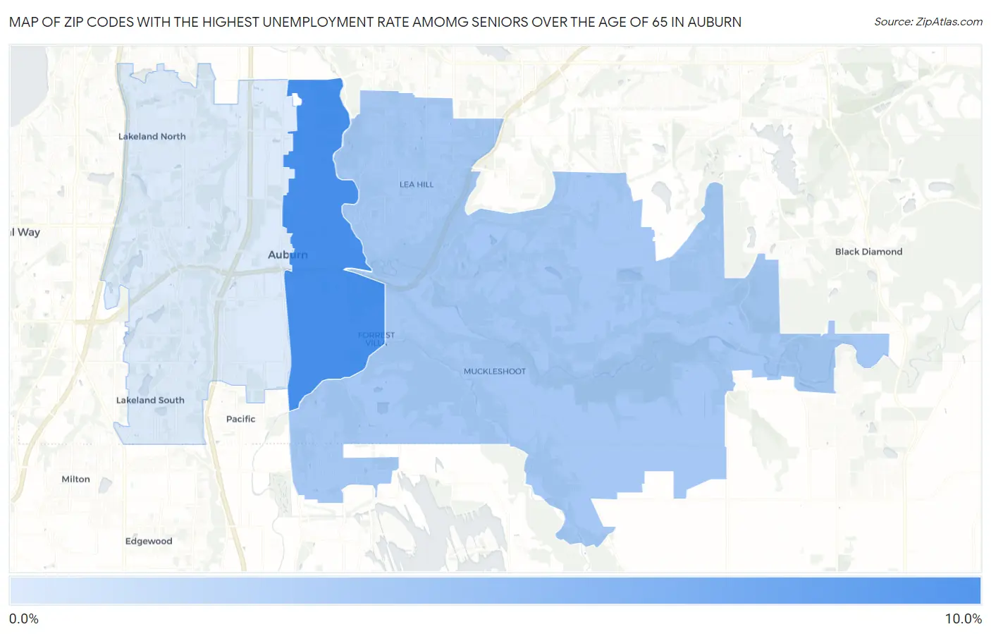 Zip Codes with the Highest Unemployment Rate Amomg Seniors Over the Age of 65 in Auburn Map