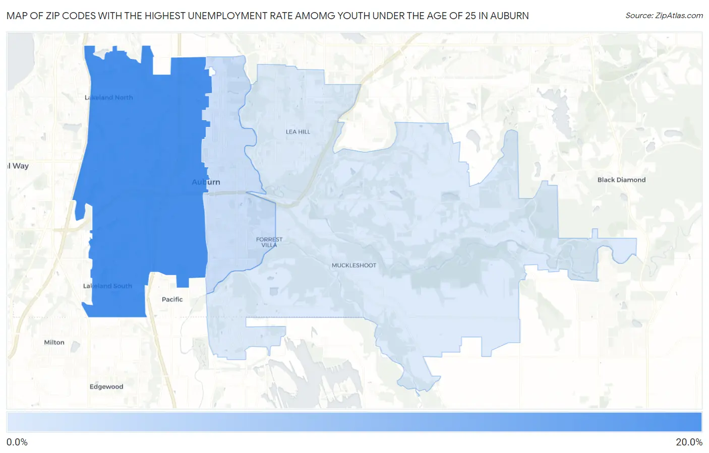 Zip Codes with the Highest Unemployment Rate Amomg Youth Under the Age of 25 in Auburn Map