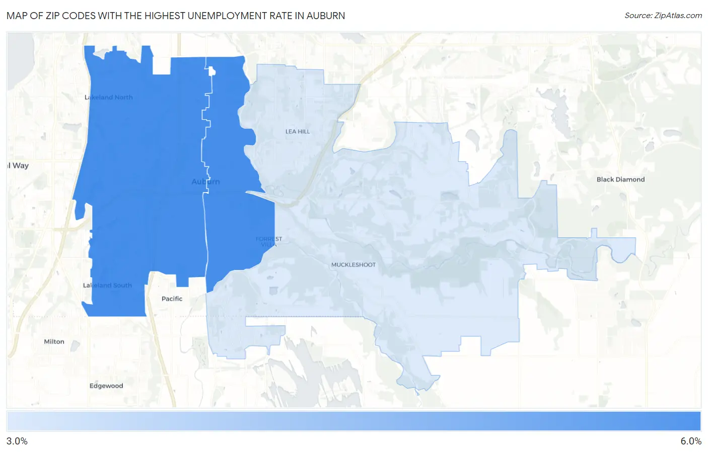Zip Codes with the Highest Unemployment Rate in Auburn Map
