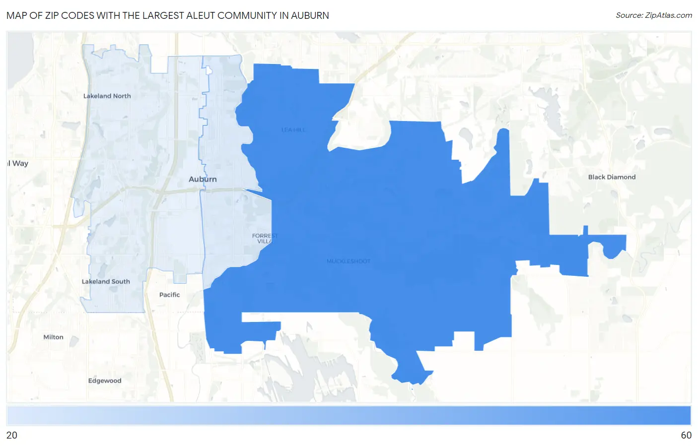 Zip Codes with the Largest Aleut Community in Auburn Map