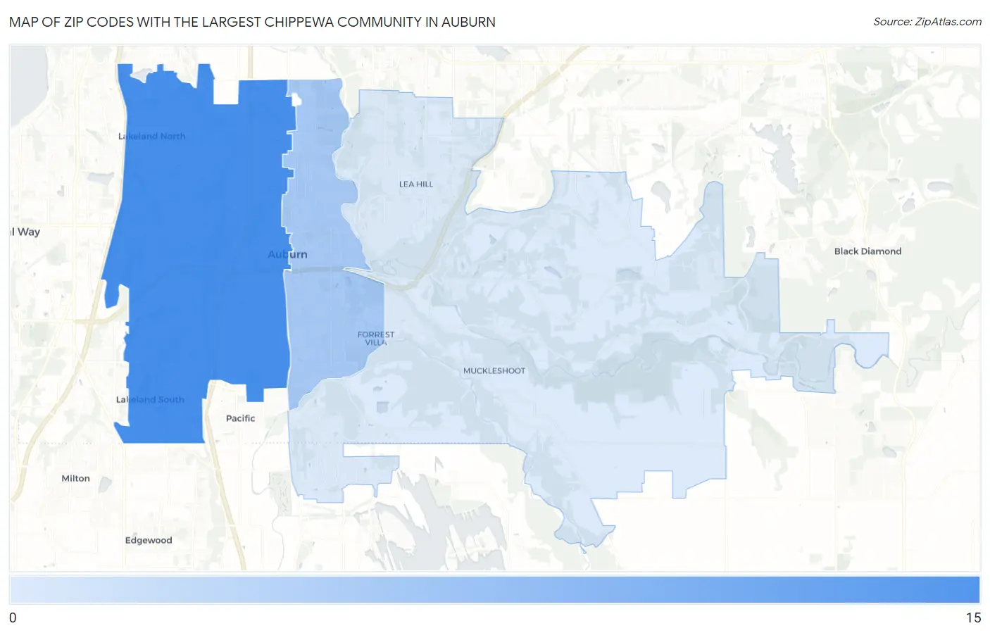 Zip Codes with the Largest Chippewa Community in Auburn Map