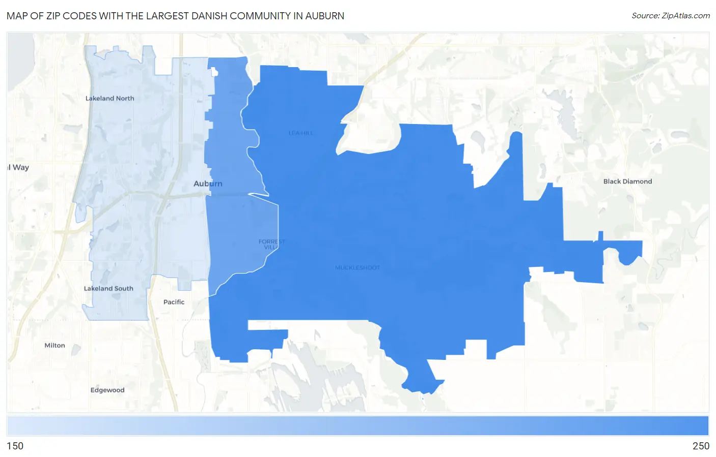 Zip Codes with the Largest Danish Community in Auburn Map