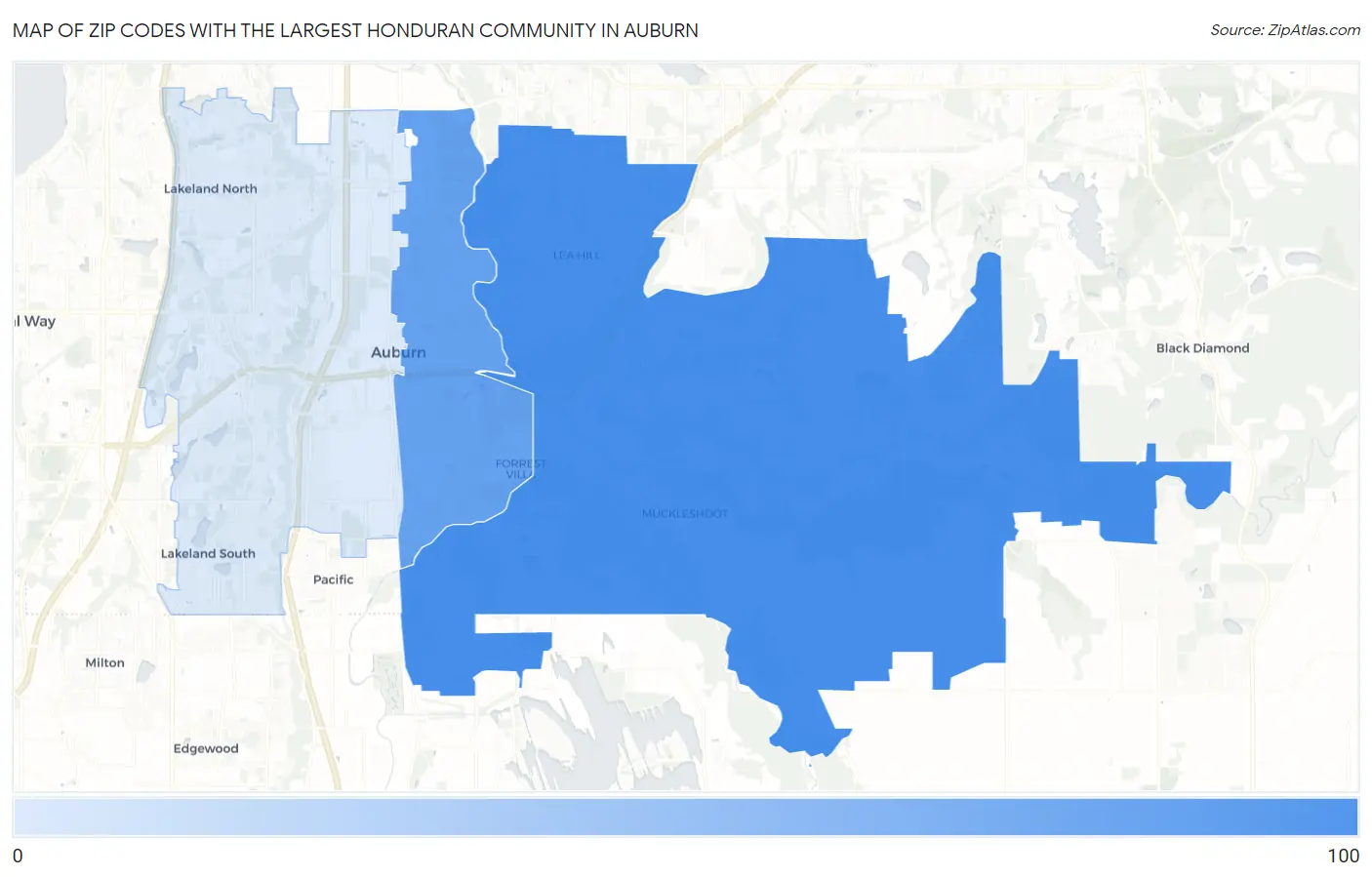 Zip Codes with the Largest Honduran Community in Auburn Map