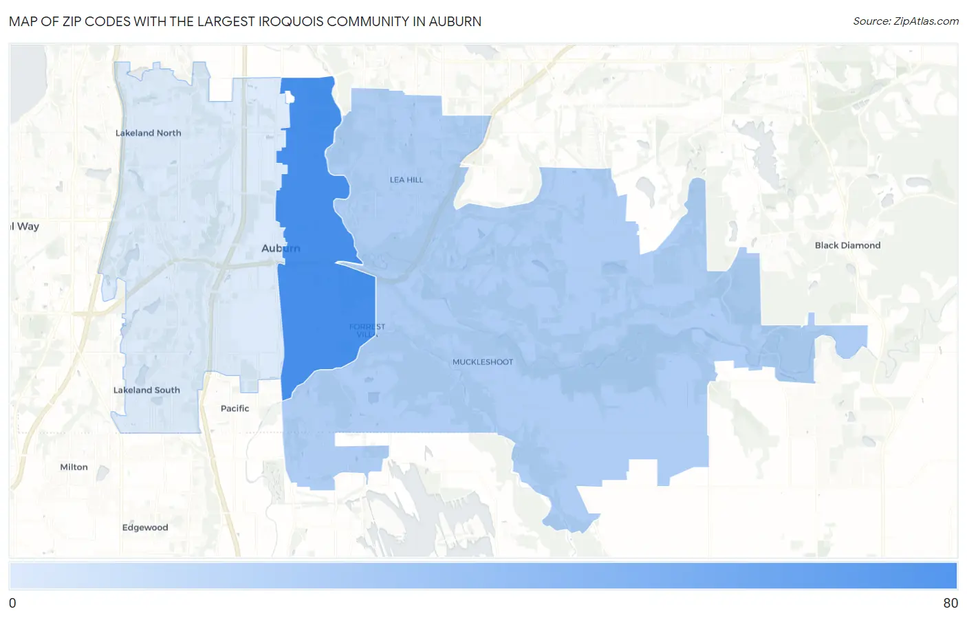 Zip Codes with the Largest Iroquois Community in Auburn Map