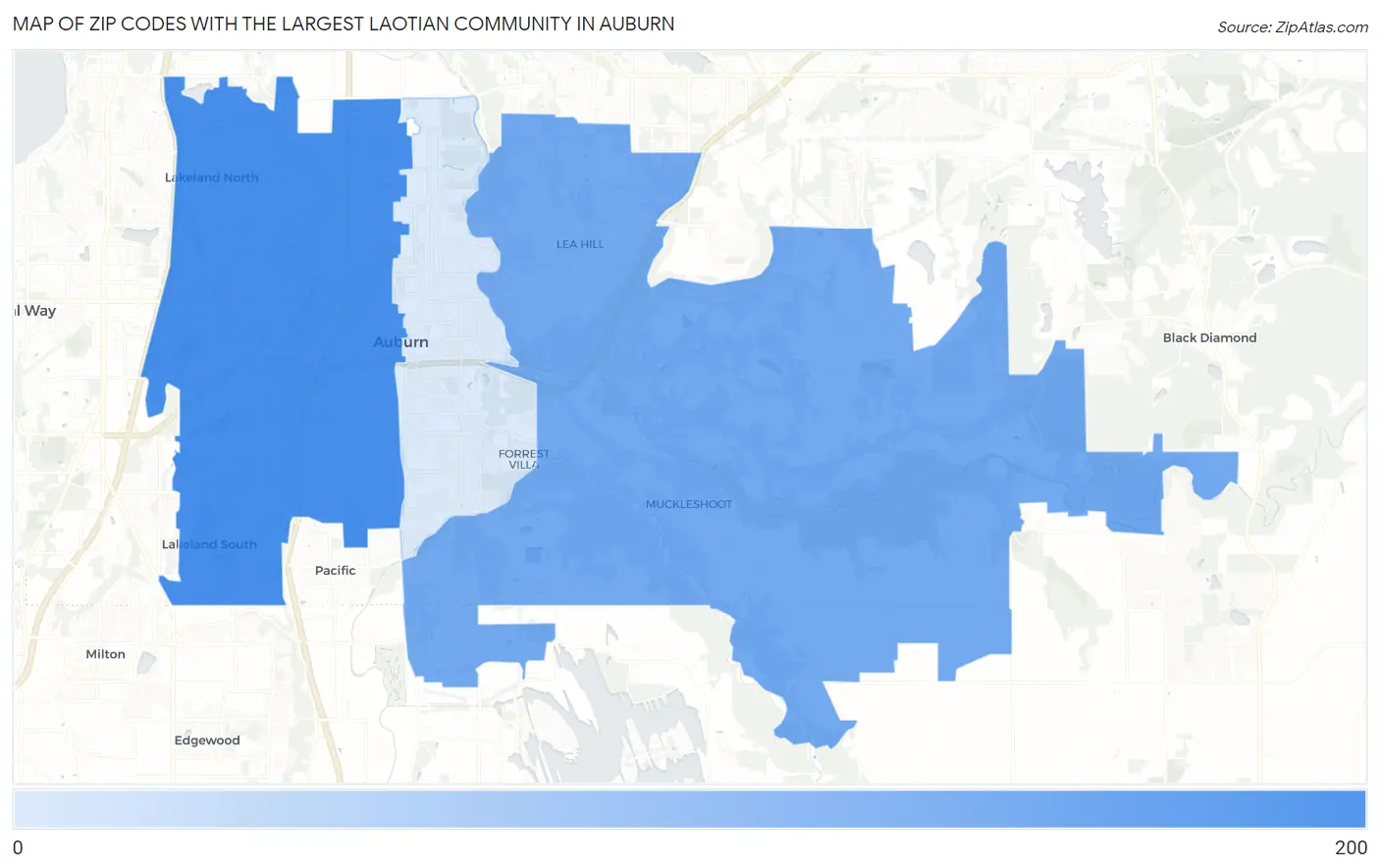 Zip Codes with the Largest Laotian Community in Auburn Map