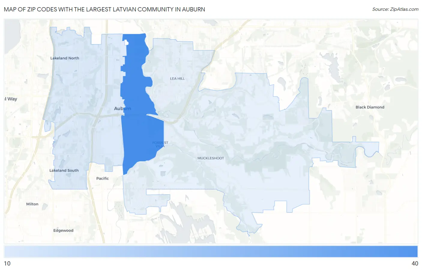 Zip Codes with the Largest Latvian Community in Auburn Map