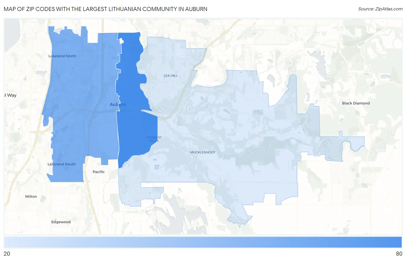 Zip Codes with the Largest Lithuanian Community in Auburn Map