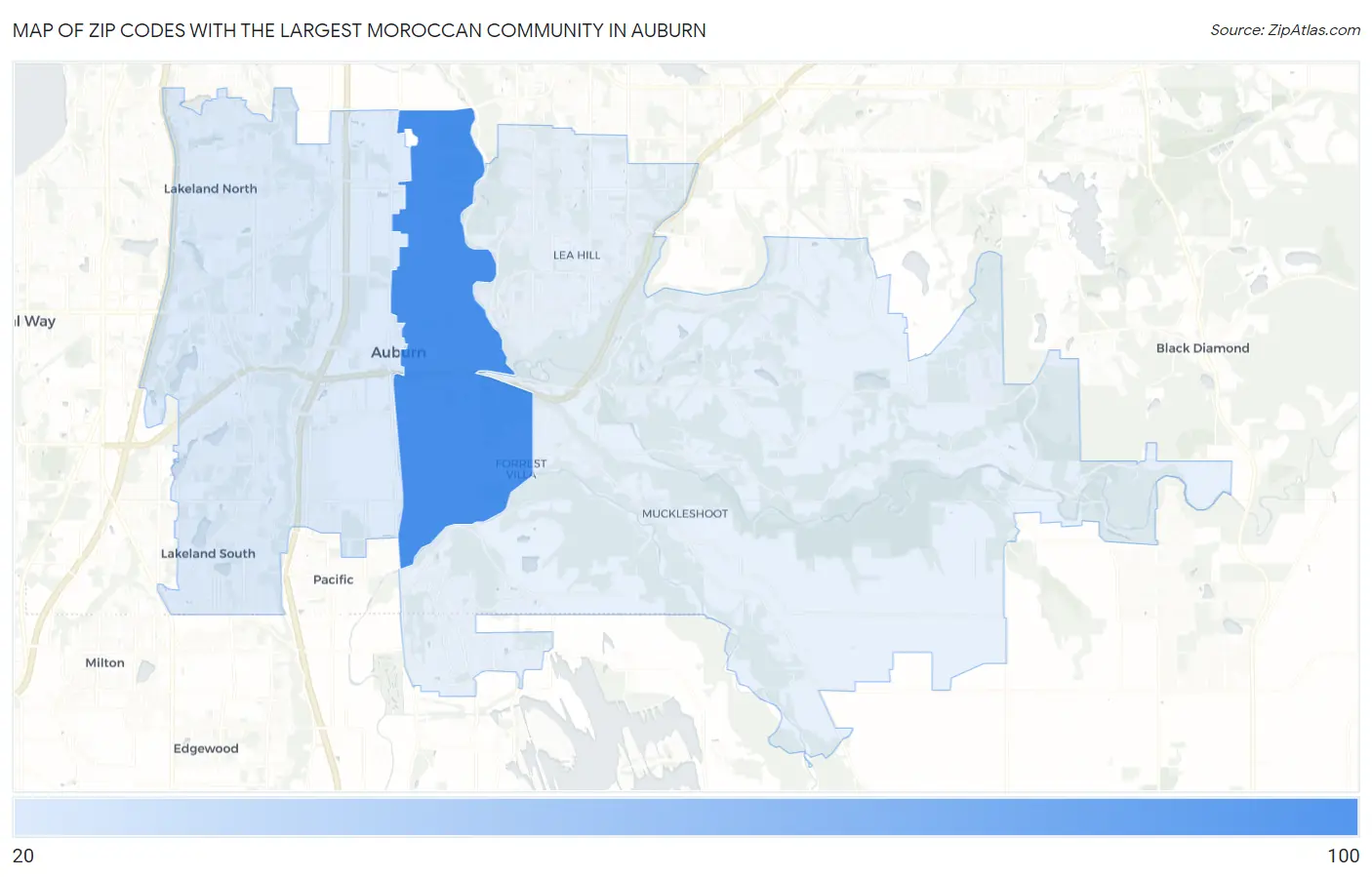 Zip Codes with the Largest Moroccan Community in Auburn Map