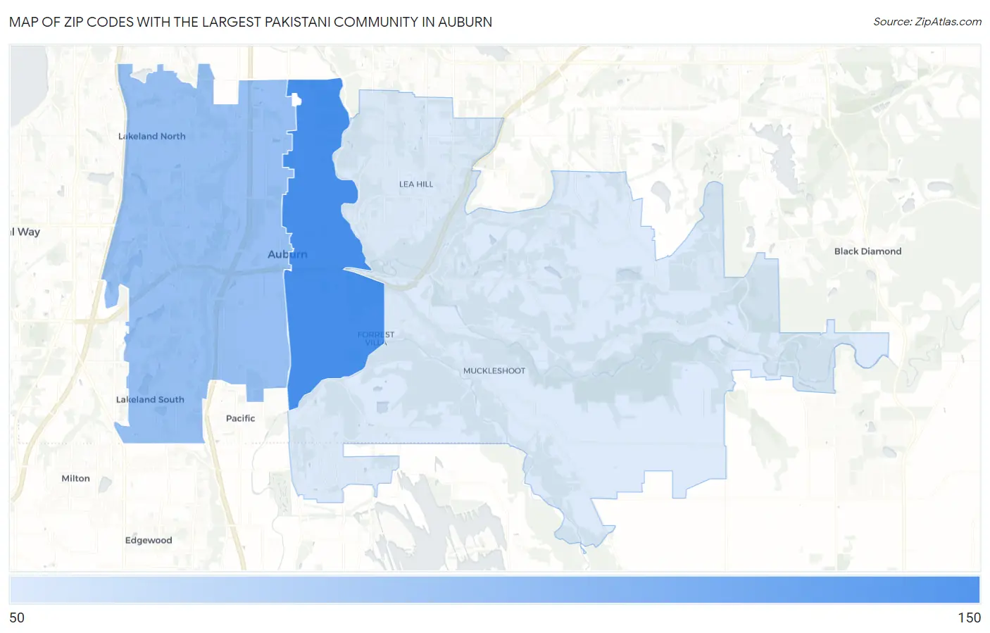 Zip Codes with the Largest Pakistani Community in Auburn Map