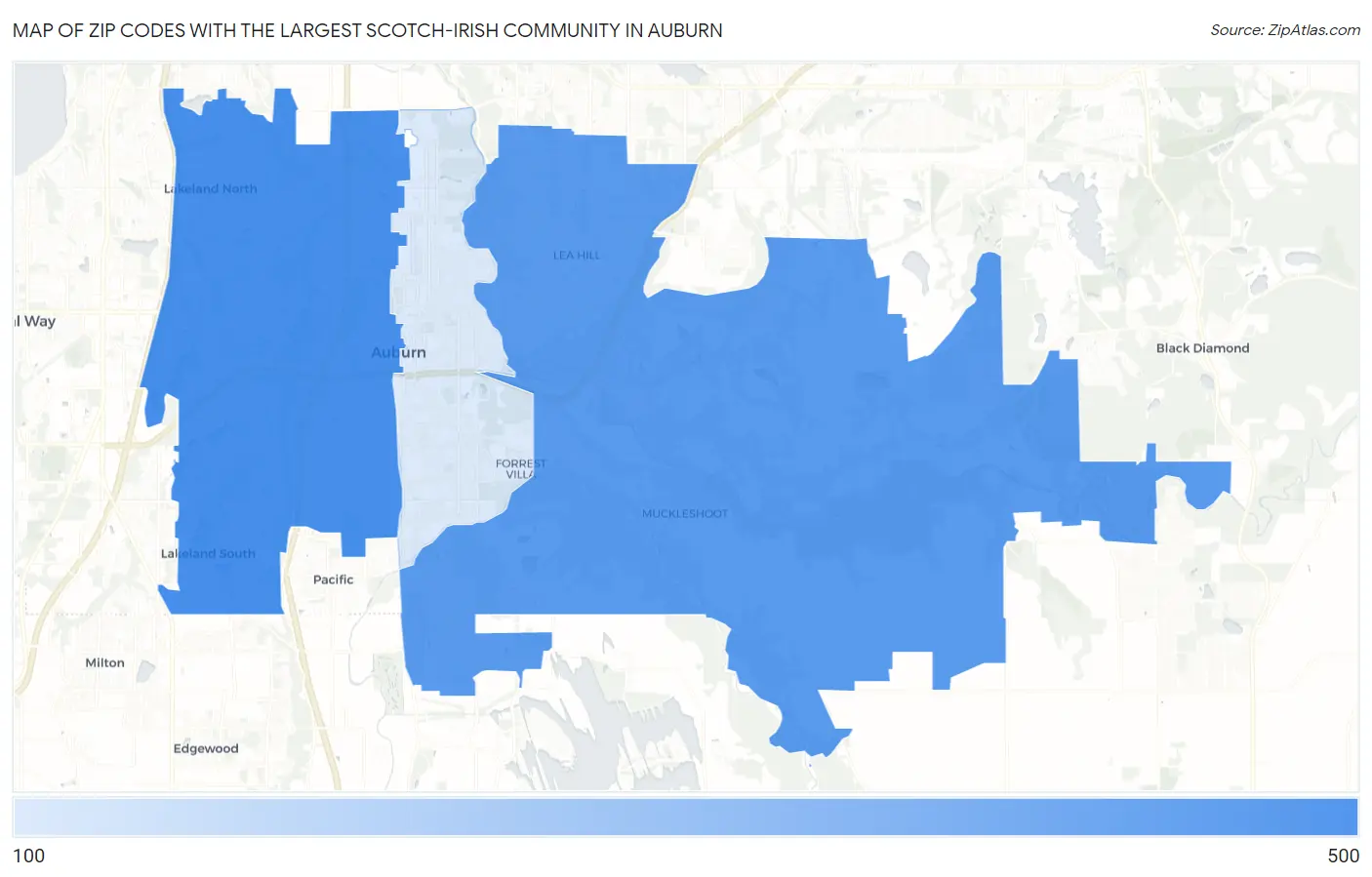 Zip Codes with the Largest Scotch-Irish Community in Auburn Map