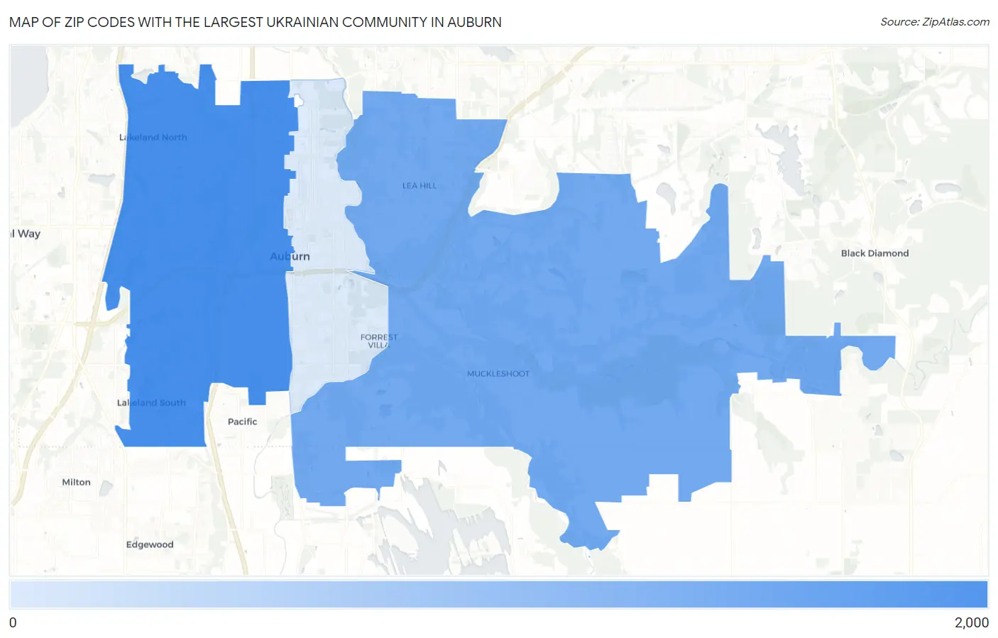 Zip Codes with the Largest Ukrainian Community in Auburn Map