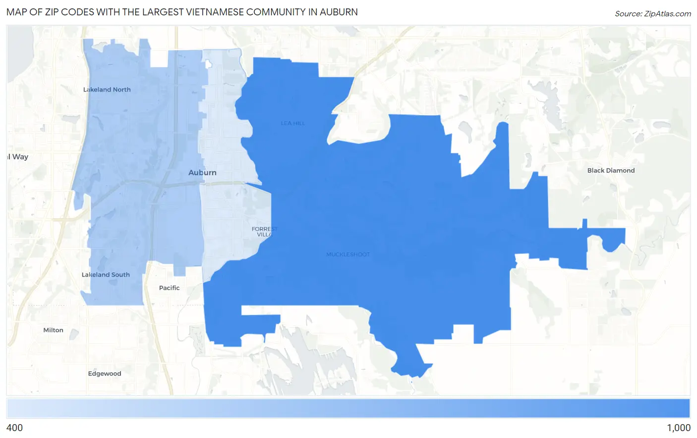 Zip Codes with the Largest Vietnamese Community in Auburn Map