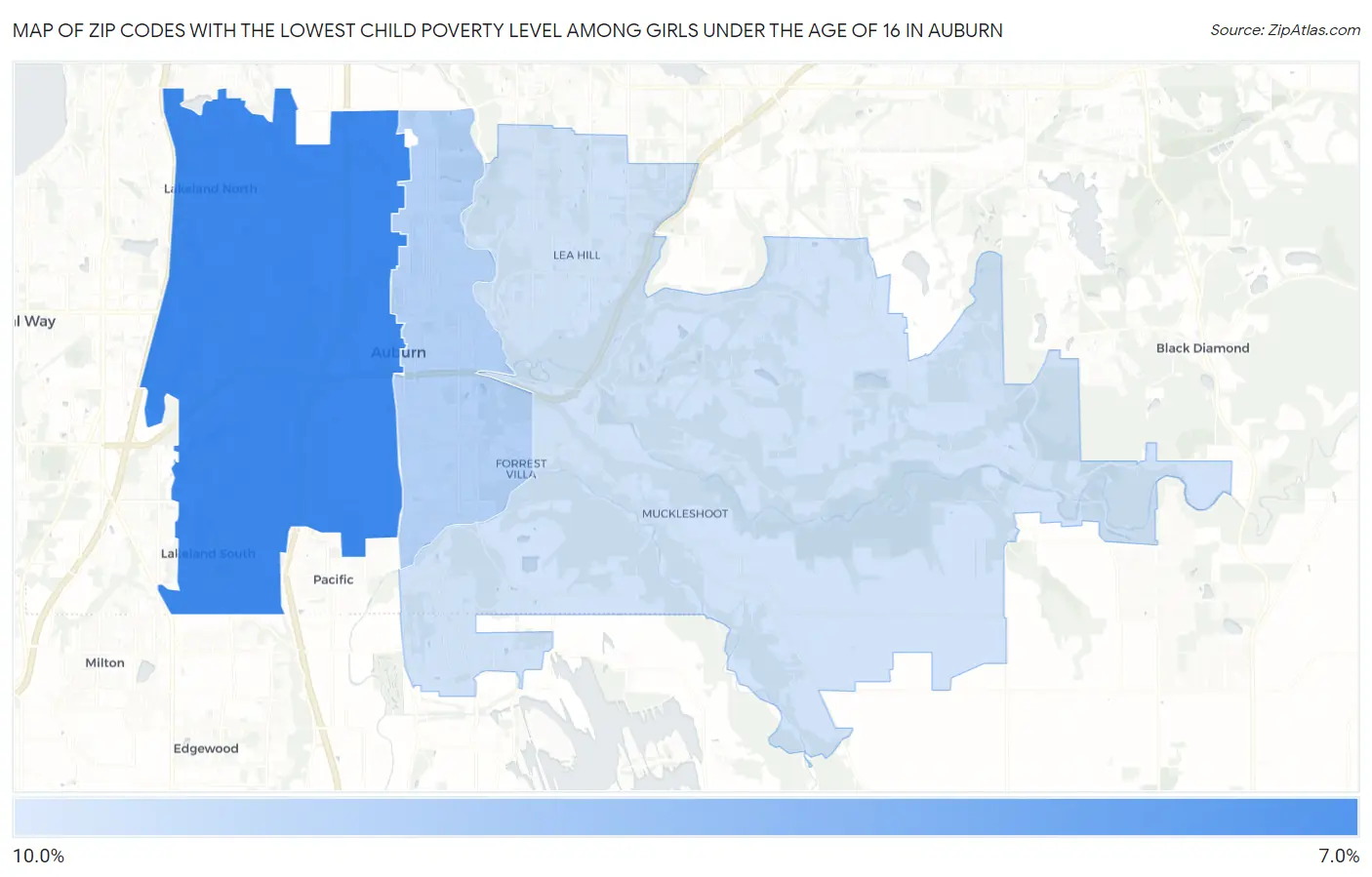 Zip Codes with the Lowest Child Poverty Level Among Girls Under the Age of 16 in Auburn Map