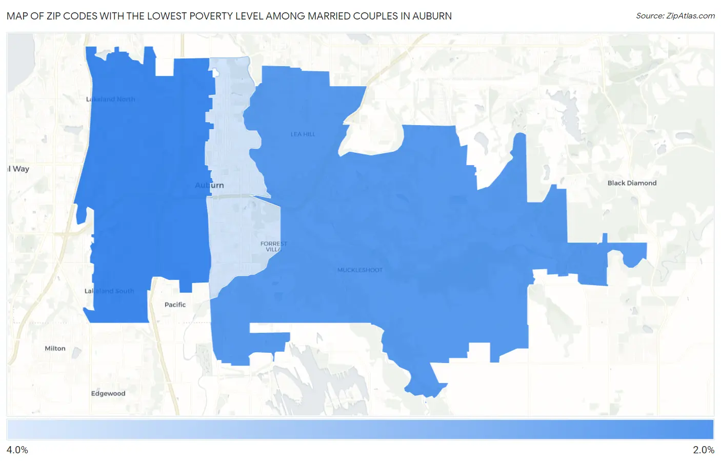 Zip Codes with the Lowest Poverty Level Among Married Couples in Auburn Map