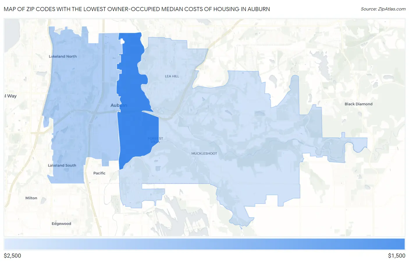 Zip Codes with the Lowest Owner-Occupied Median Costs of Housing in Auburn Map