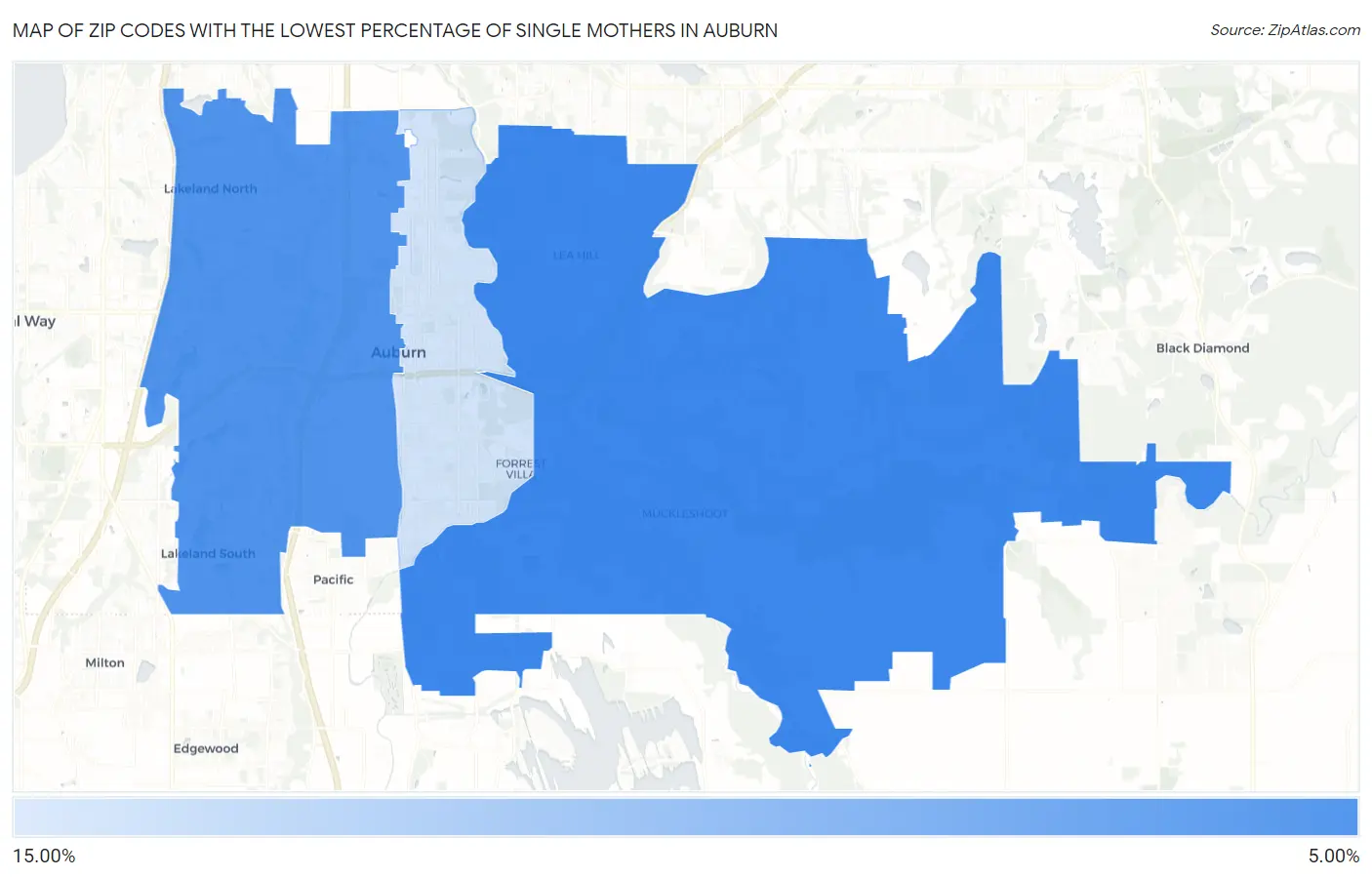 Zip Codes with the Lowest Percentage of Single Mothers in Auburn Map