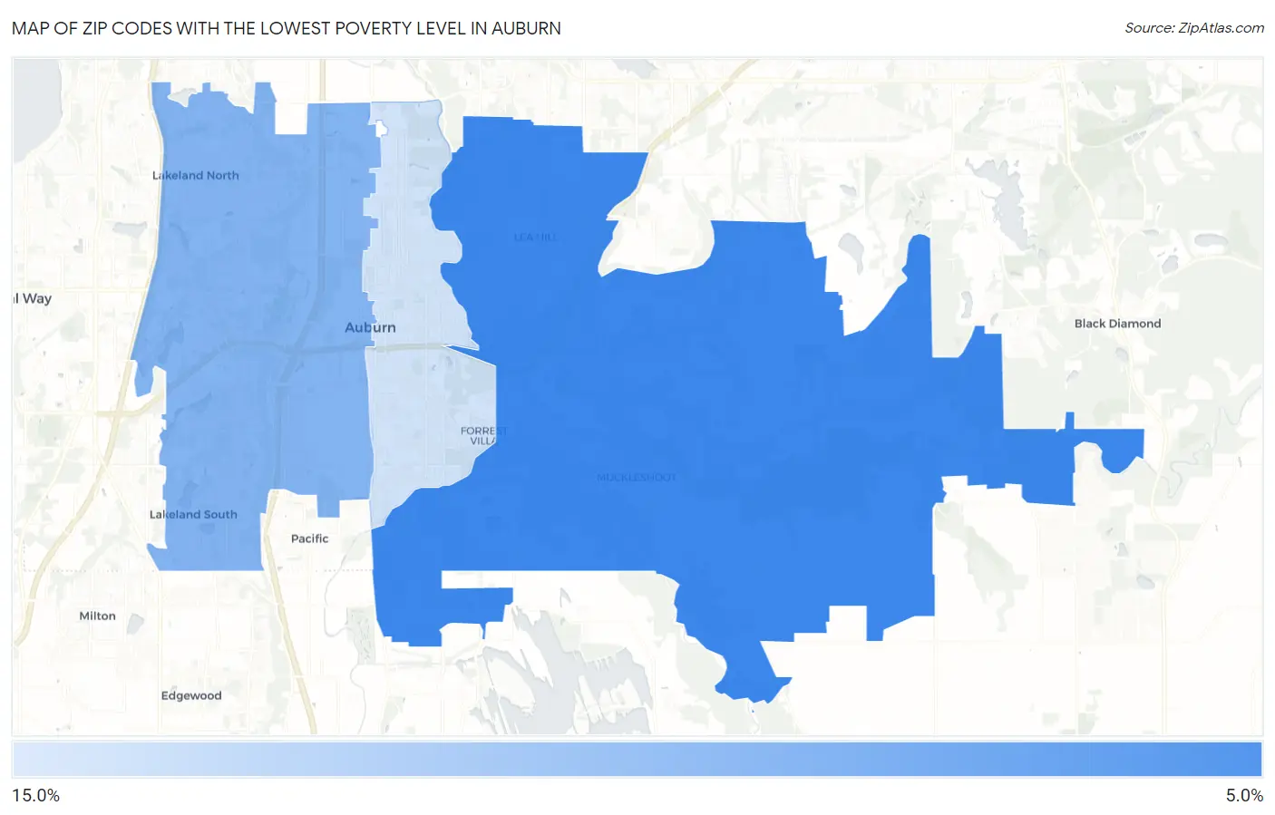 Zip Codes with the Lowest Poverty Level in Auburn Map