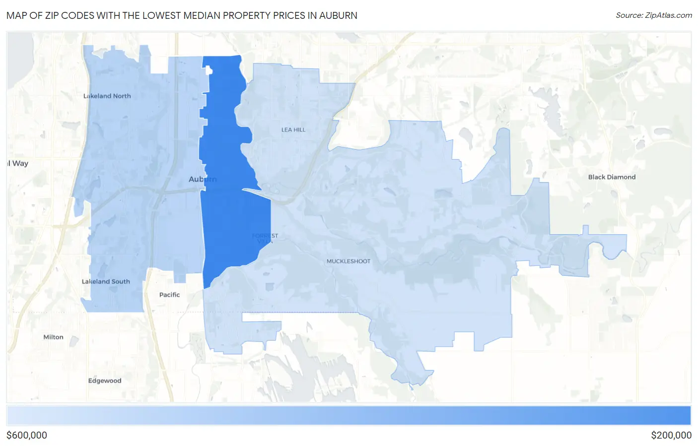 Zip Codes with the Lowest Median Property Prices in Auburn Map