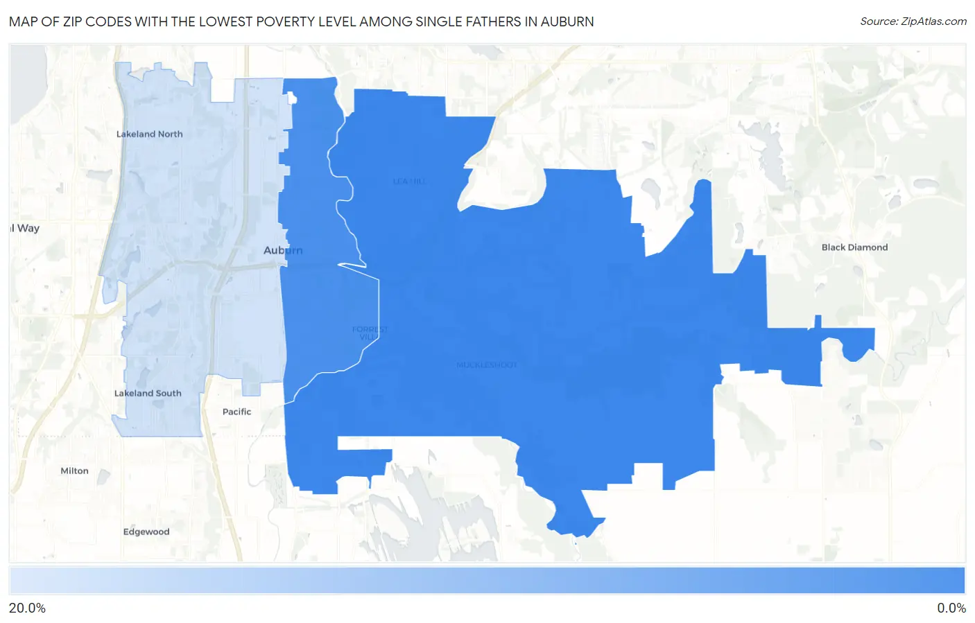 Zip Codes with the Lowest Poverty Level Among Single Fathers in Auburn Map