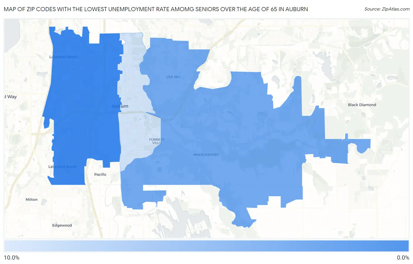 Zip Codes with the Lowest Unemployment Rate Amomg Seniors Over the Age of 65 in Auburn Map