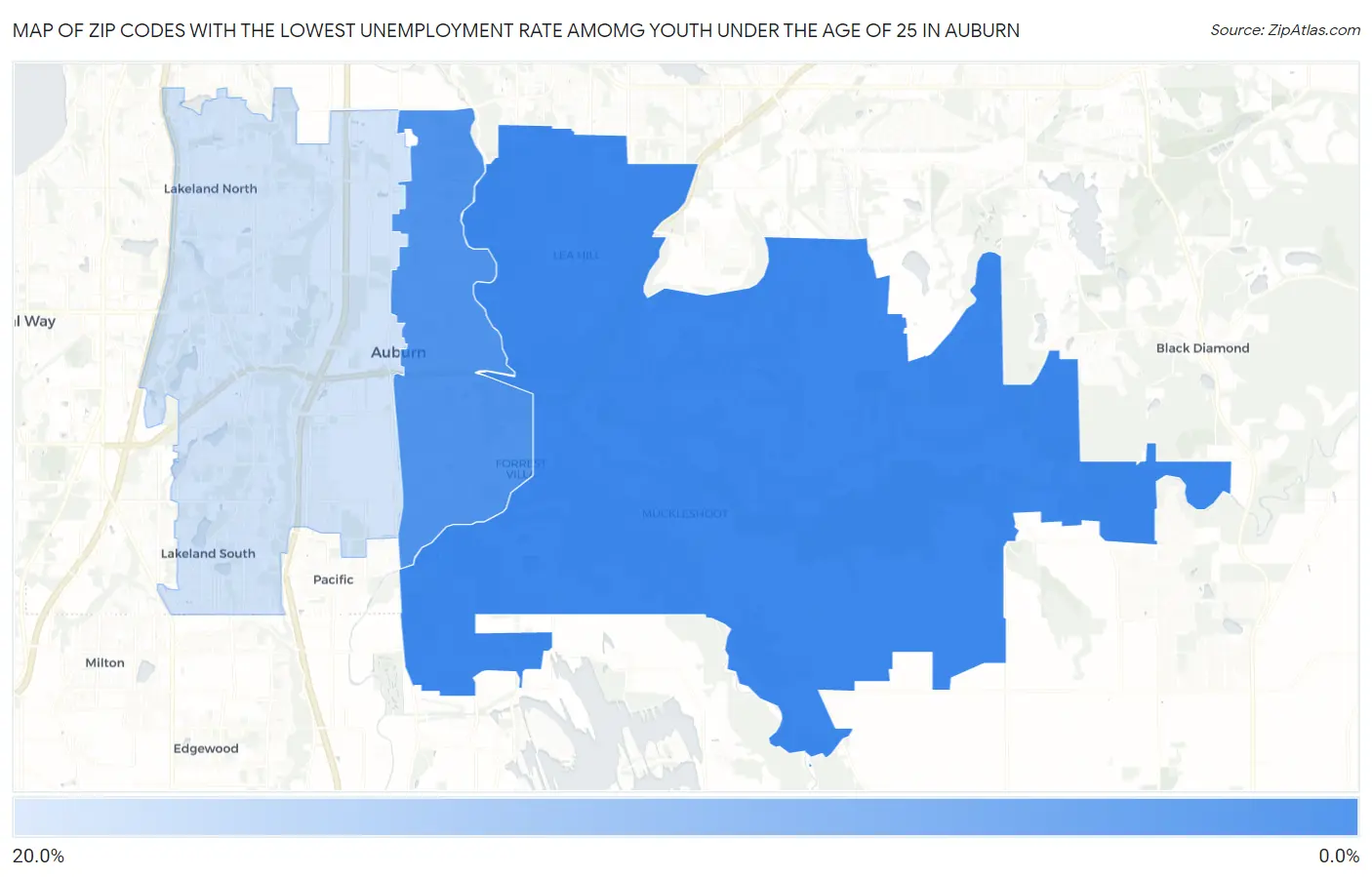 Zip Codes with the Lowest Unemployment Rate Amomg Youth Under the Age of 25 in Auburn Map