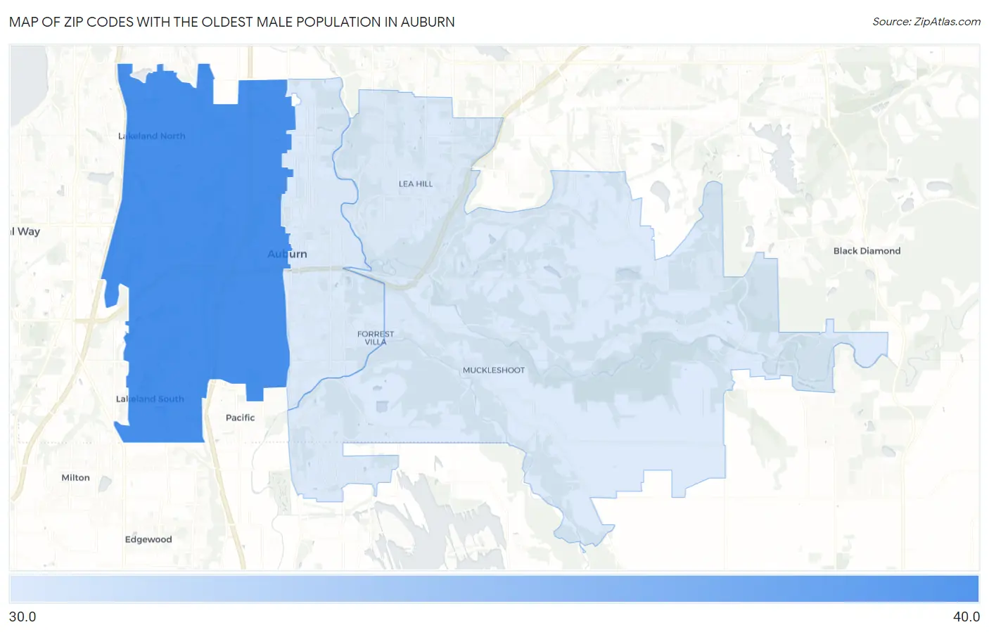 Zip Codes with the Oldest Male Population in Auburn Map