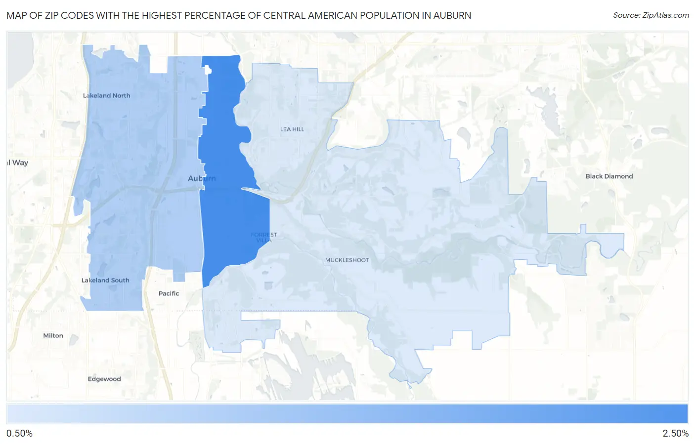 Zip Codes with the Highest Percentage of Central American Population in Auburn Map