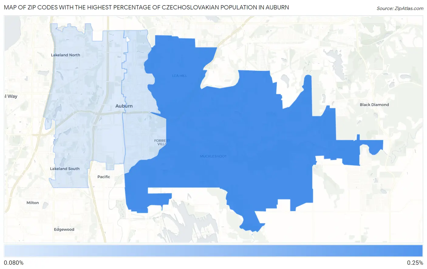 Zip Codes with the Highest Percentage of Czechoslovakian Population in Auburn Map