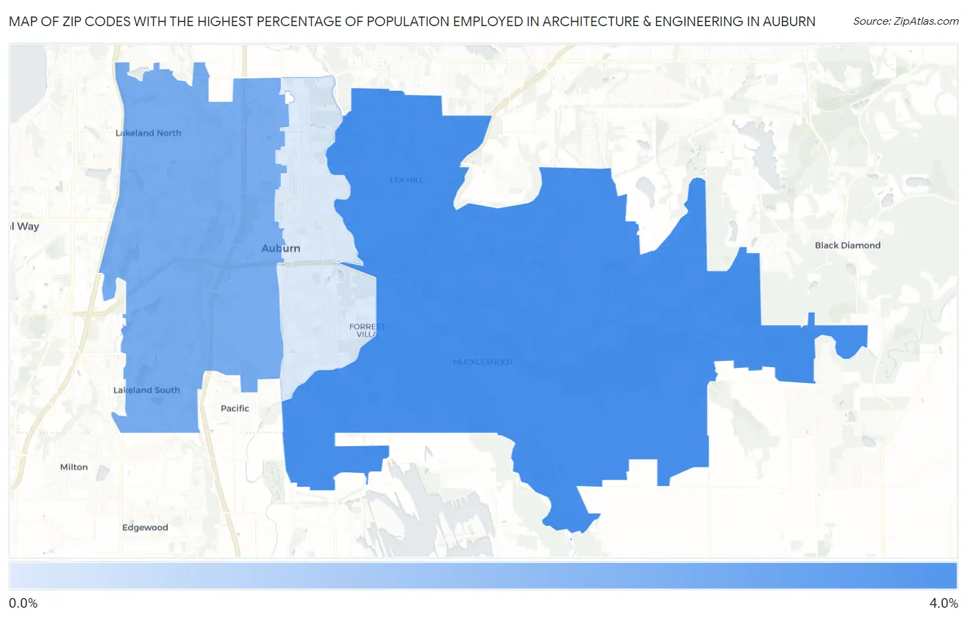Zip Codes with the Highest Percentage of Population Employed in Architecture & Engineering in Auburn Map