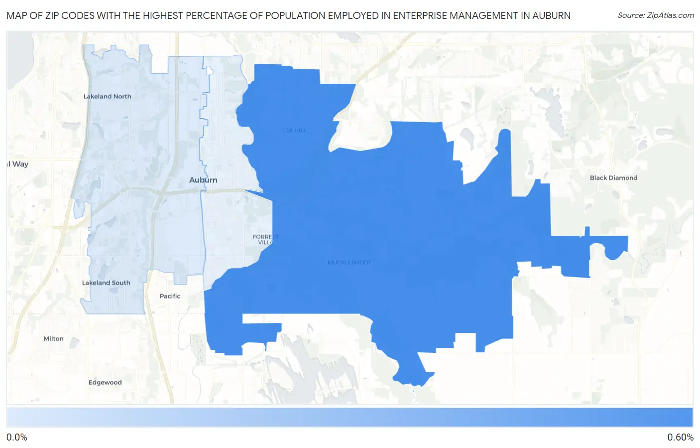 Zip Codes with the Highest Percentage of Population Employed in Enterprise Management in Auburn Map