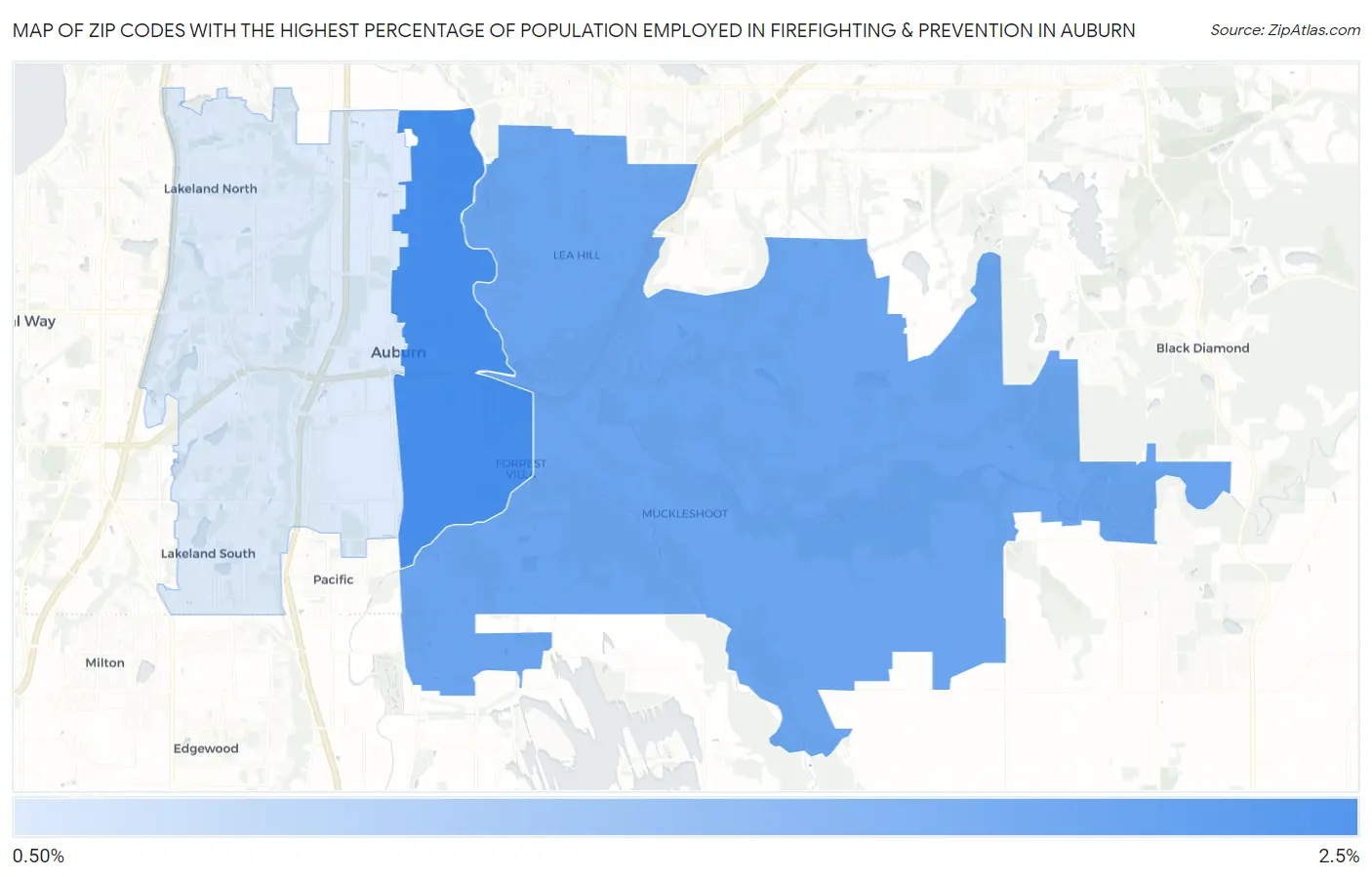 Zip Codes with the Highest Percentage of Population Employed in Firefighting & Prevention in Auburn Map
