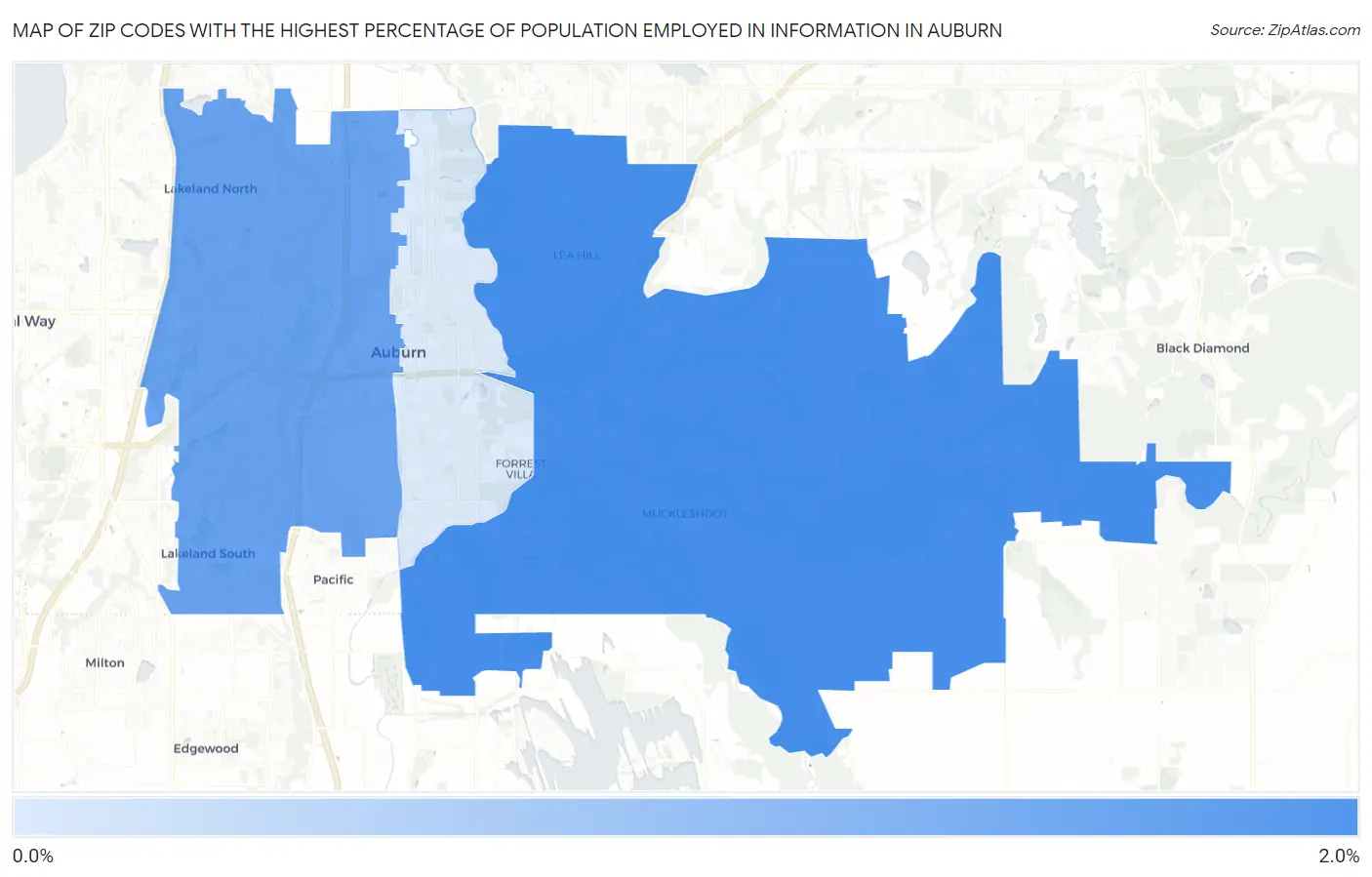 Zip Codes with the Highest Percentage of Population Employed in Information in Auburn Map