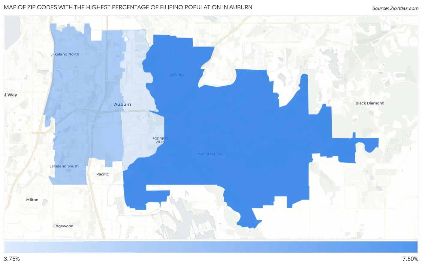 Zip Codes with the Highest Percentage of Filipino Population in Auburn Map