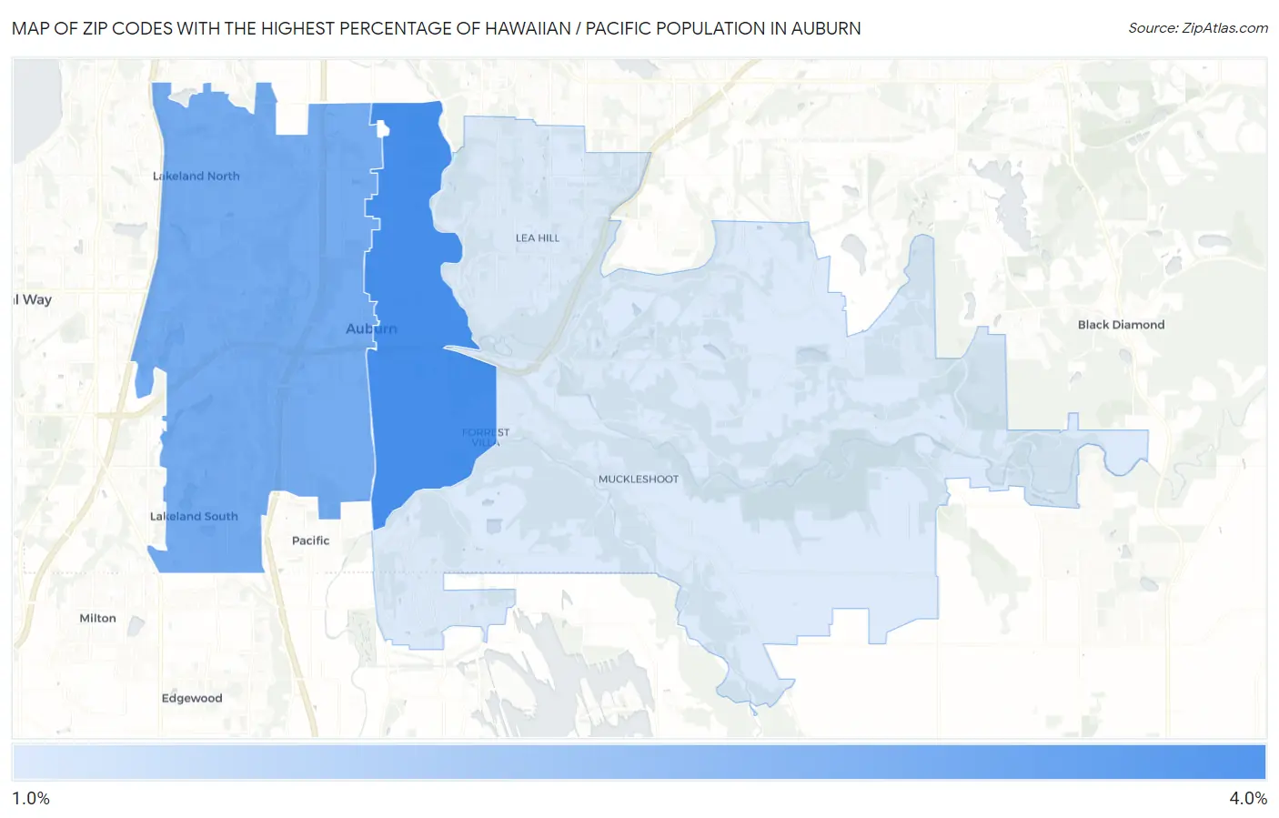 Zip Codes with the Highest Percentage of Hawaiian / Pacific Population in Auburn Map