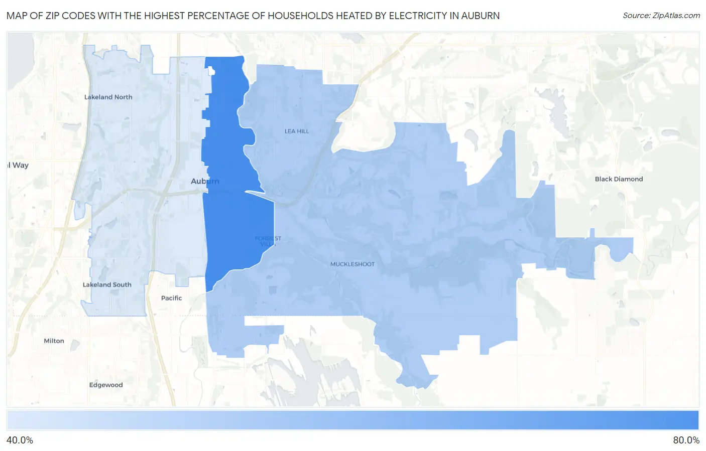 Zip Codes with the Highest Percentage of Households Heated by Electricity in Auburn Map
