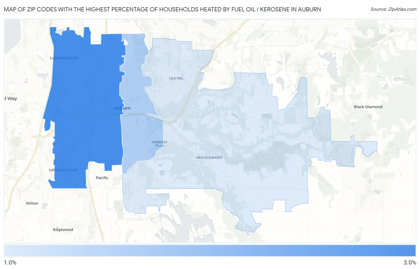 Zip Codes with the Highest Percentage of Households Heated by Fuel Oil / Kerosene in Auburn Map